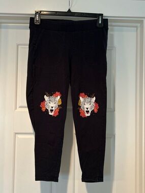 torrid Black Leggings with Leopard Knee Design